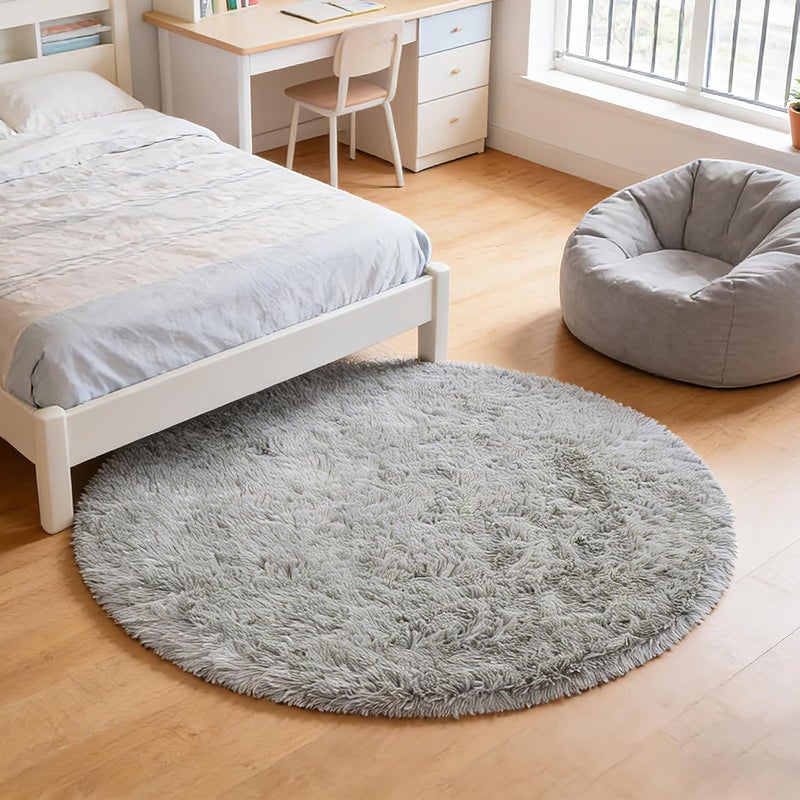 yulidayang Soft Round Area Rug for Bedroom, Fluffy Fuzzy Shaggy Rug 4'X4'for Living Room, Non Slip Circle Plush Rug for Girls Room Dorm Decor,Light Grey - Image 4