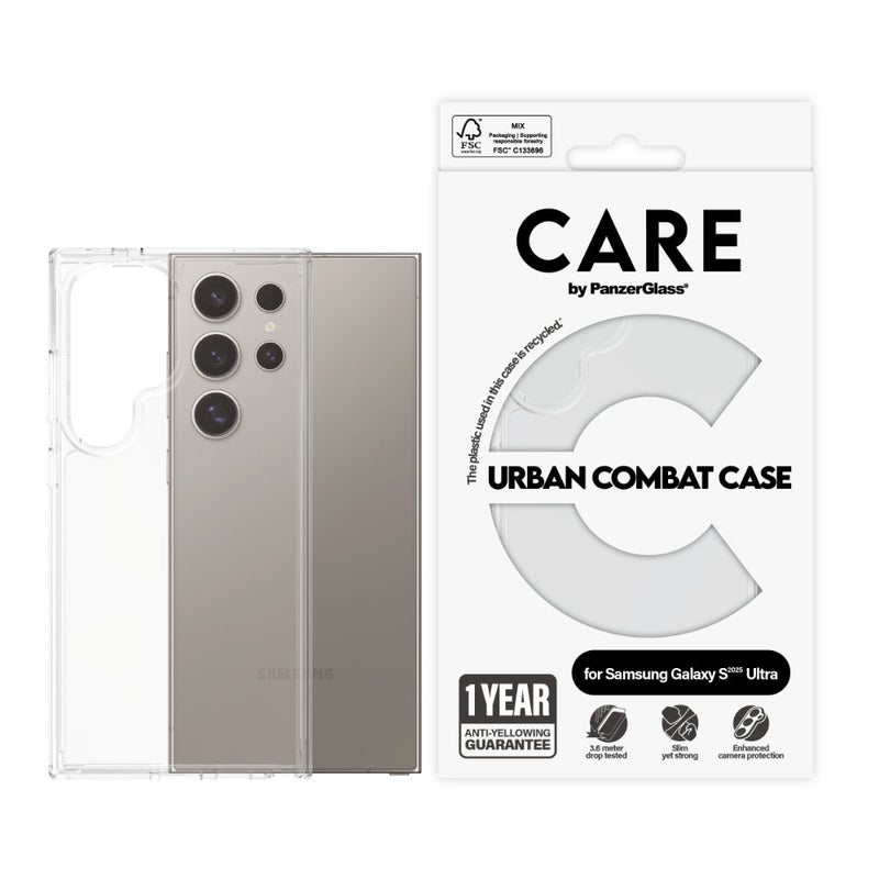 PanzerGlass Care By Panzerglass Flagship Urban Combat Case With Clear Frame For Samsung Galaxy S25 Ultra - Slim & Strong, Anti-Yellowing Guarantee, Enhanced Camera Protection, Recycled Plastic - Clear - Image 2