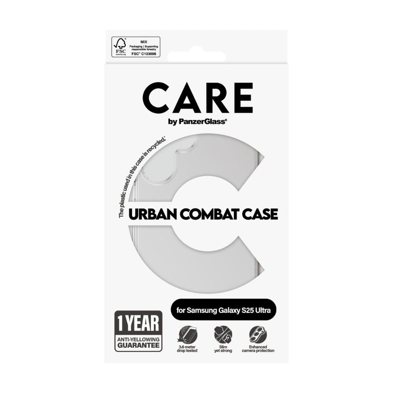 PanzerGlass Care By Panzerglass Flagship Urban Combat Case With Clear Frame For Samsung Galaxy S25 Ultra - Slim & Strong, Anti-Yellowing Guarantee, Enhanced Camera Protection, Recycled Plastic - Clear - Image 3