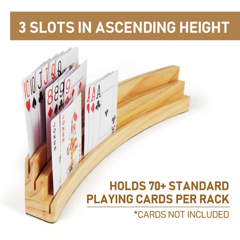 LotFancy Playing Card Holders for Kids Adults Seniors, Set of 4, 3-Tier Curved Wooden Card Holder for Family Card Game Night, Canasta, Bridge, Poker Parties, Hands Free - Image 2