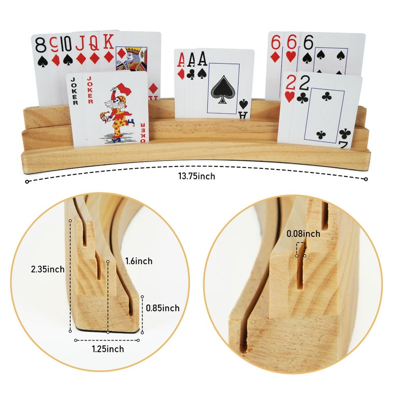 LotFancy Playing Card Holders for Kids Adults Seniors, Set of 4, 3-Tier Curved Wooden Card Holder for Family Card Game Night, Canasta, Bridge, Poker Parties, Hands Free - Image 3