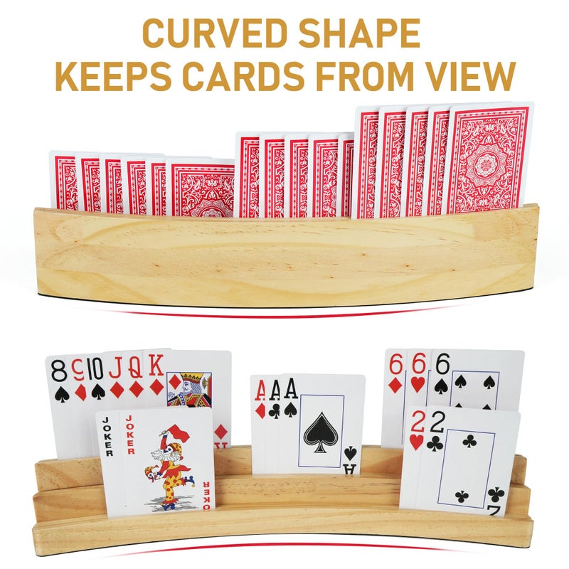 LotFancy Playing Card Holders for Kids Adults Seniors, Set of 4, 3-Tier Curved Wooden Card Holder for Family Card Game Night, Canasta, Bridge, Poker Parties, Hands Free - Image 5