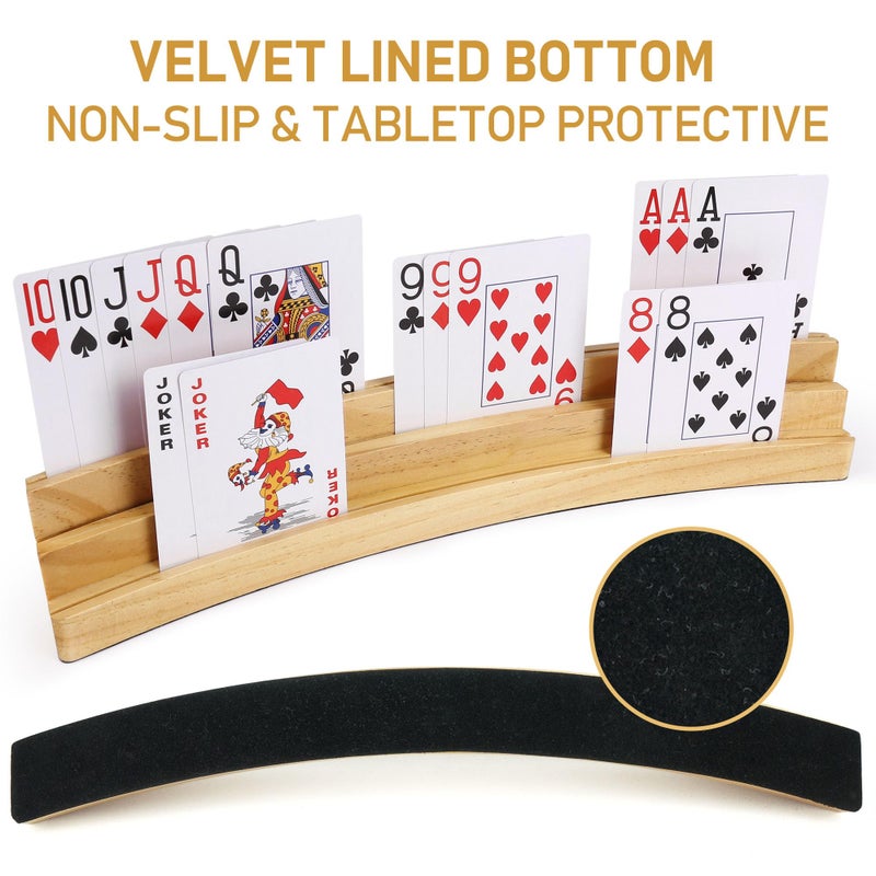 LotFancy Playing Card Holders for Kids Adults Seniors, Set of 4, 3-Tier Curved Wooden Card Holder for Family Card Game Night, Canasta, Bridge, Poker Parties, Hands Free - Image 4