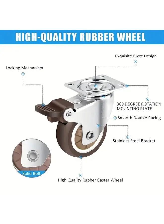 4pcs Heavy Duty Swivel Casters with 2 Brakes 2 Swivels 600lb Capacity 2 Inch Wheels - Image 4