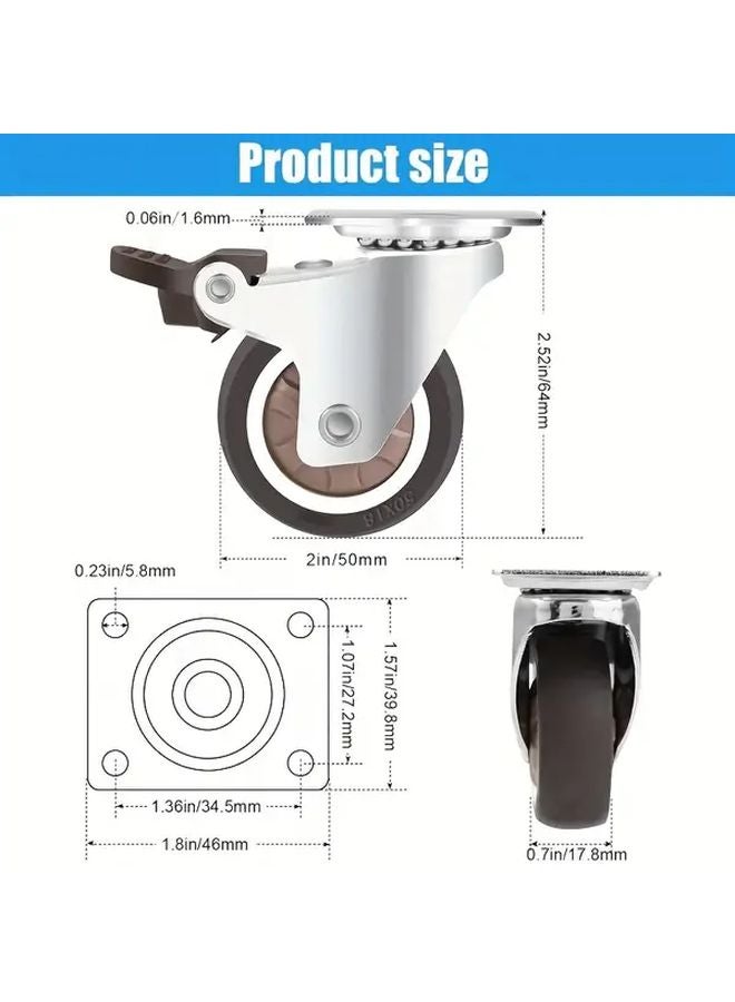 4pcs Heavy Duty Swivel Casters with 2 Brakes 2 Swivels 600lb Capacity 2 Inch Wheels - Image 3