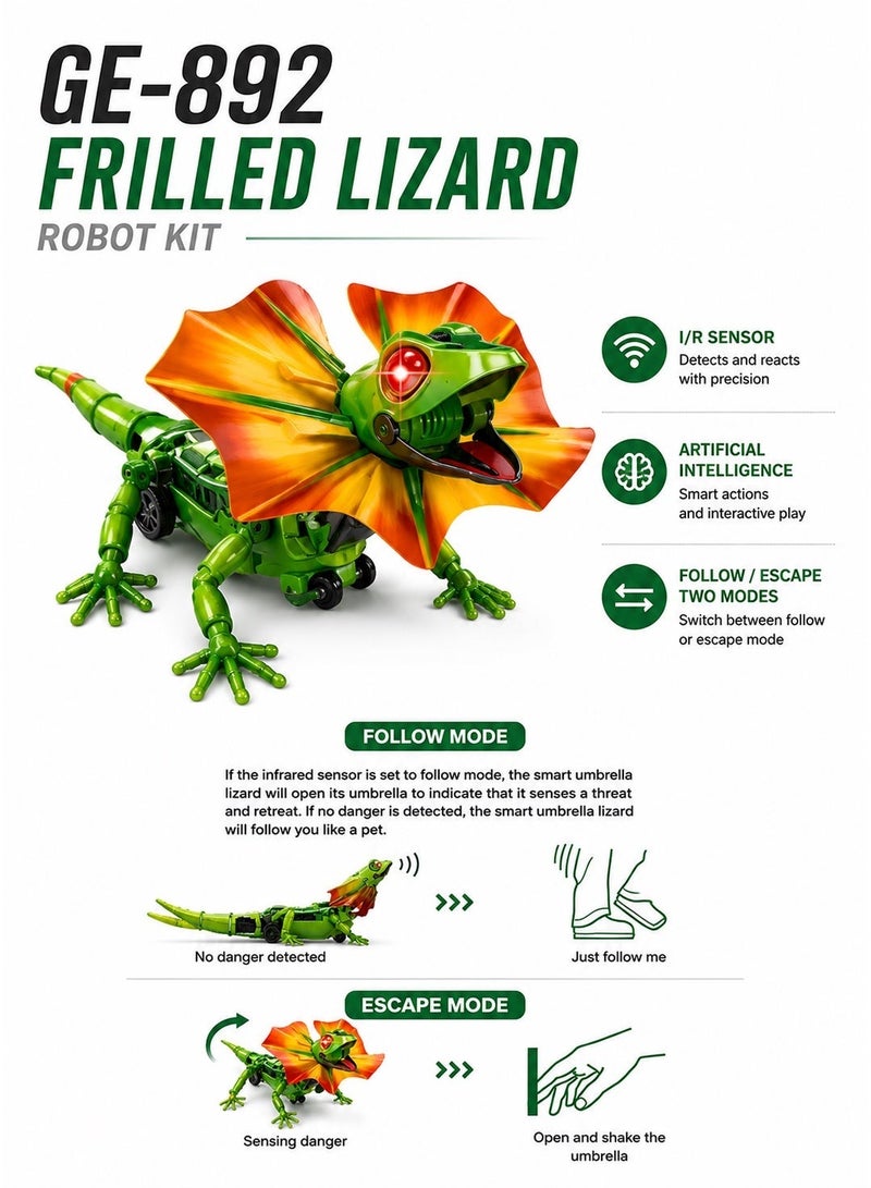 Pro'skit Pro’sKit GE-892 Frilled Lizard Robot – Interactive IR Sensing STEM Smart Pet Toy with Chase & Escape - Image 5