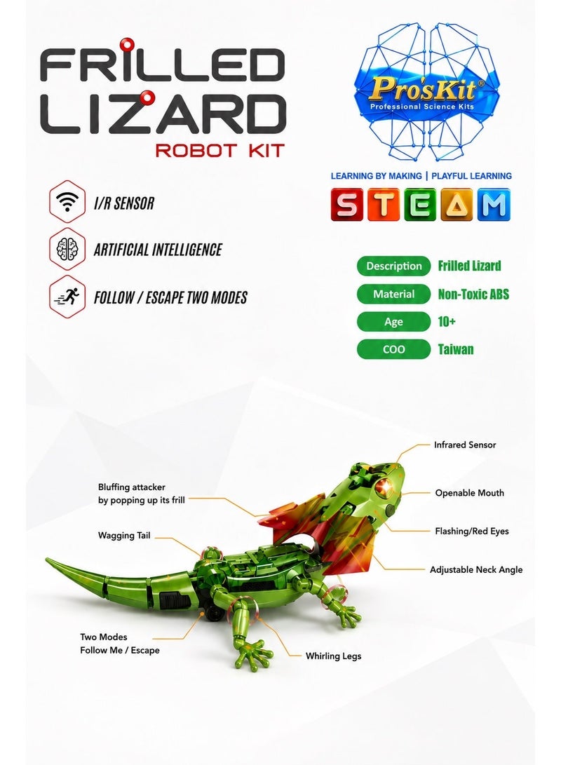 Pro'skit Pro’sKit GE-892 Frilled Lizard Robot – Interactive IR Sensing STEM Smart Pet Toy with Chase & Escape - Image 3