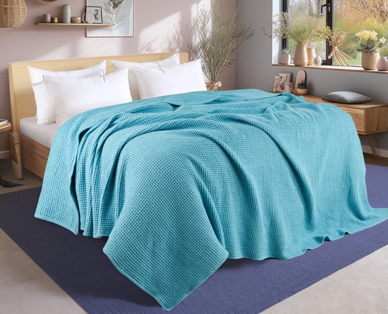 Tex Trend 100% Cotton Blankets – Soft and Breathable Twin XL Waffle Blanket – All Season Comfort – Suitable for Bed Layering, Sofa, Couch and Chair - Blue (60”x90”) - Image 2