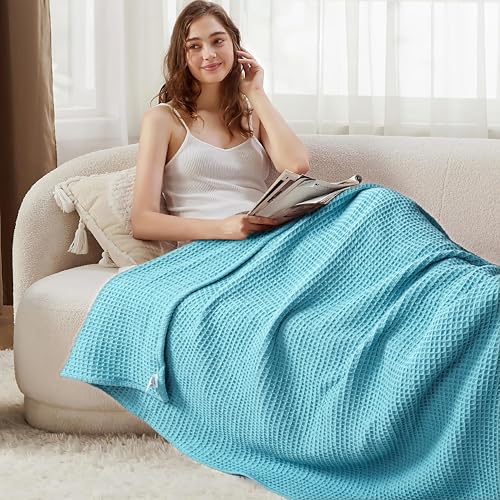 Tex Trend 100% Cotton Blankets – Soft and Breathable Twin XL Waffle Blanket – All Season Comfort – Suitable for Bed Layering, Sofa, Couch and Chair - Blue (60”x90”) - Image 3