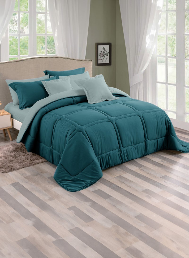 Comforter Set King Size All Season Everyday Use Bedding Set Extra Soft Microfiber 6 Pieces 1 Comforter 2 Pillow Covers 1 Bedsheet 2 Cushions  260 x 240Cm