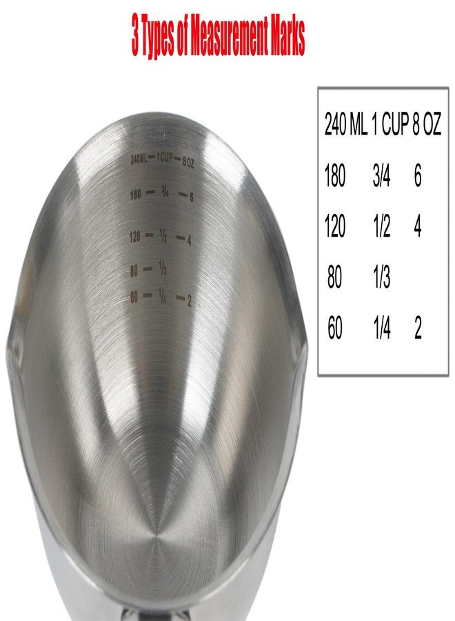 DOTINGHUX 1 Cup Stainless Steel Measuring Cup, 3 Types of Measurement Marks, Two Side Spouts, Dishwasher Safe, Compatible with All Cooktops - Image 2