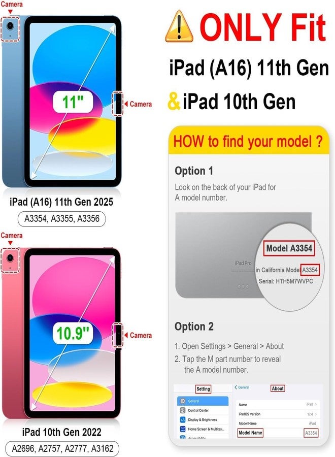 BMOUO جراب BMOUO لجهاز iPad (A16) الجيل الحادي عشر 11 بوصة 2025/الجيل العاشر 10.9 بوصة 2022، مزود بحامل دوار 360 درجة وحامل قلم وحزام يد وكتف، مقاوم للصدمات، لون أزرق داكن - Image 2