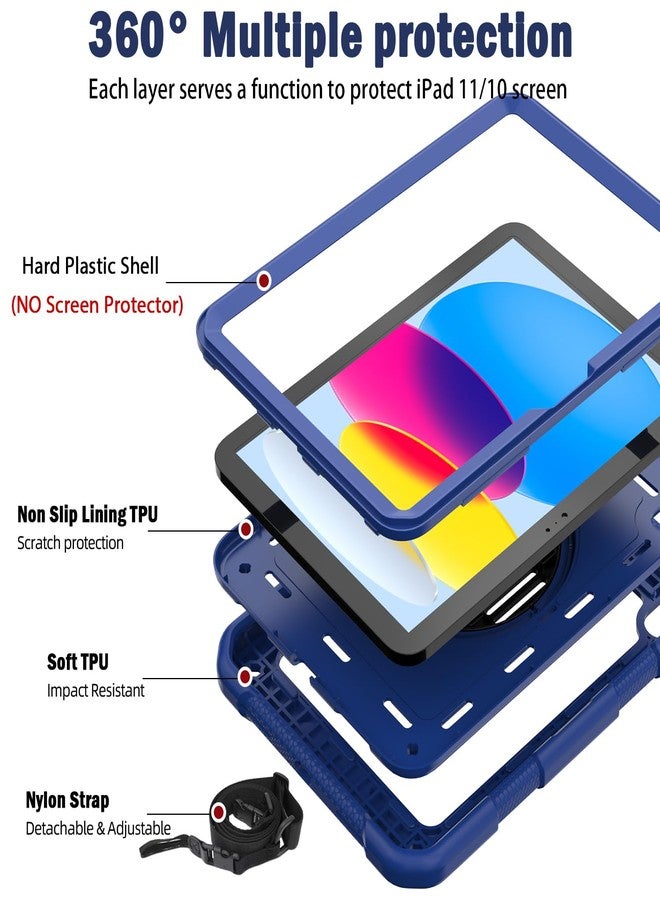 BMOUO جراب BMOUO لجهاز iPad (A16) الجيل الحادي عشر 11 بوصة 2025/الجيل العاشر 10.9 بوصة 2022، مزود بحامل دوار 360 درجة وحامل قلم وحزام يد وكتف، مقاوم للصدمات، لون أزرق داكن - Image 3