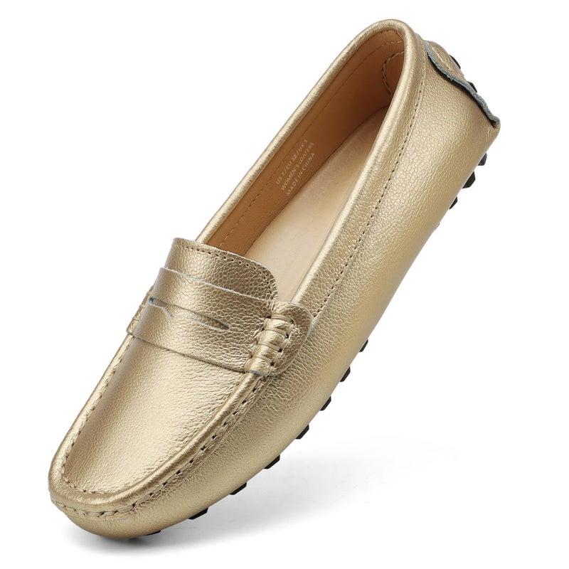 Artisure Women's Classic Handsewn Gold Genuine Leather Penny Loafers Driving Moccasins Casual Boat Shoes Slip On Fashion Office Comfort Flats 6 M US SKS-1221JIN060 - Image 1