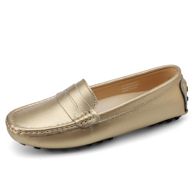 Artisure Women's Classic Handsewn Gold Genuine Leather Penny Loafers Driving Moccasins Casual Boat Shoes Slip On Fashion Office Comfort Flats 6 M US SKS-1221JIN060 - Image 4