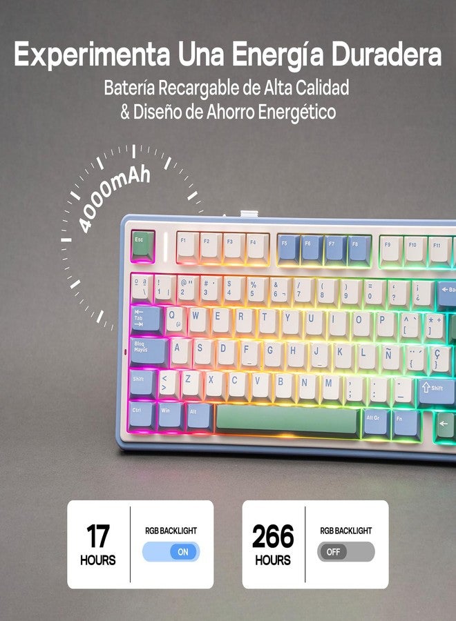 ابوماكر لوحة مفاتيح الألعاب الميكانيكية اللاسلكية EPOMAKER Aula F75 ISO-ES، بتصميم إسباني 75% مع مقبض، وحشية مانعة للتسرب، وعزل للصوت، وإضاءة RGB، وإمكانية التبديل السريع، وتقنية بلوتوث/2.4 جيجاهرتز (أخضر) - Image 5
