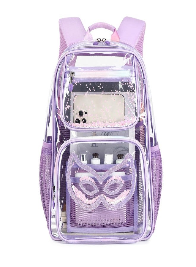 Cusangel Heavy Duty Clear Backpack, 16.5 x 12 x 5 inch TPU Large Capacity See Through Backpack for School, Purple, Large, See Through Backpack - Image 1