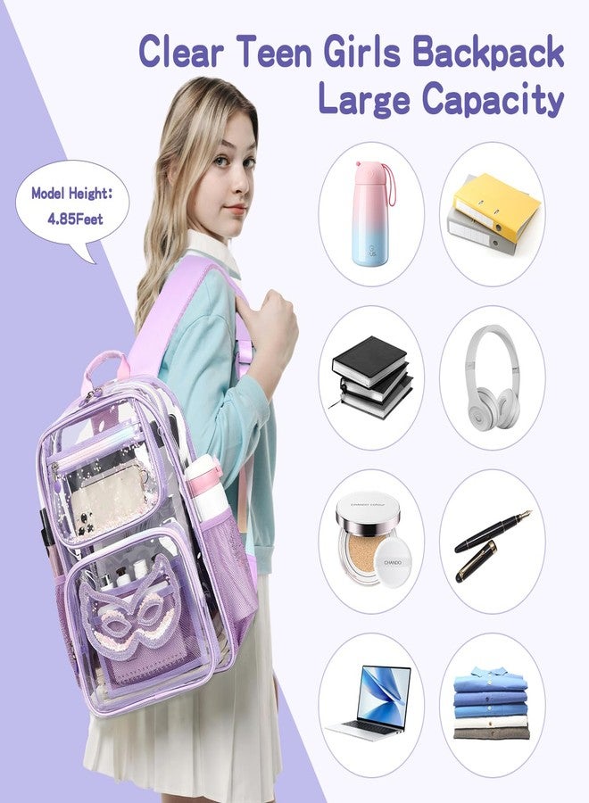 Cusangel Heavy Duty Clear Backpack, 16.5 x 12 x 5 inch TPU Large Capacity See Through Backpack for School, Purple, Large, See Through Backpack - Image 2