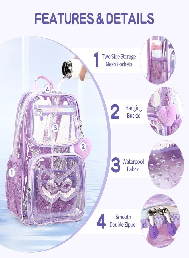 Cusangel Heavy Duty Clear Backpack, 16.5 x 12 x 5 inch TPU Large Capacity See Through Backpack for School, Purple, Large, See Through Backpack - Image 5