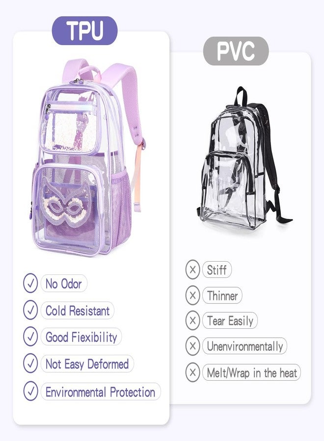Cusangel Heavy Duty Clear Backpack, 16.5 x 12 x 5 inch TPU Large Capacity See Through Backpack for School, Purple, Large, See Through Backpack - Image 3