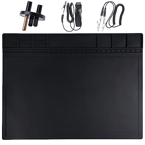 HPFIX Premium Heat Resistant 932°F Anti Static Mat, HPFIX ESD Mat with Grounding Wire, Grounding Plug, and ESD Wristband, Silicone Soldering Repair Mat for Computer, PC Building, Eelectronics - Image 1