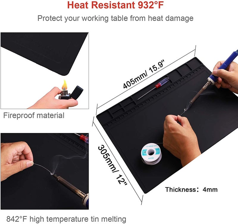 HPFIX Premium Heat Resistant 932°F Anti Static Mat, HPFIX ESD Mat with Grounding Wire, Grounding Plug, and ESD Wristband, Silicone Soldering Repair Mat for Computer, PC Building, Eelectronics - Image 5