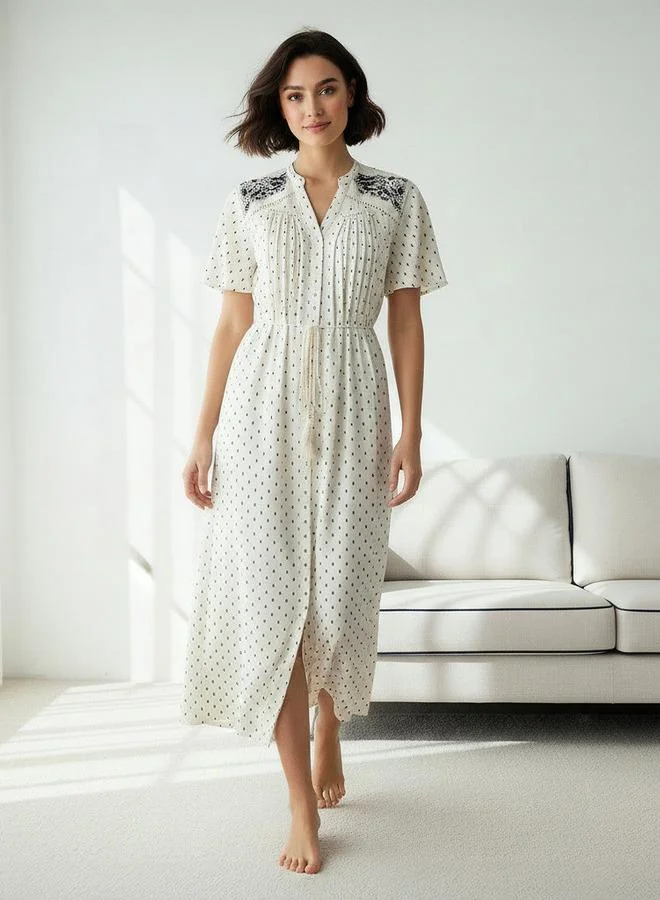 سبلاش فيڤ قميص نوم قصير بأكمام ورباط حزام