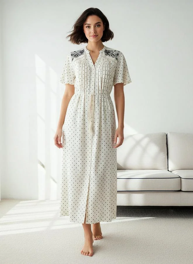 سبلاش فيڤ قميص نوم قصير بأكمام ورباط حزام