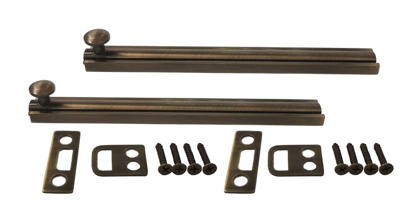 QCAA Solid Brass Surface Bolt 6 Brushed Antique Brass 2 Pack Made in Taiwan