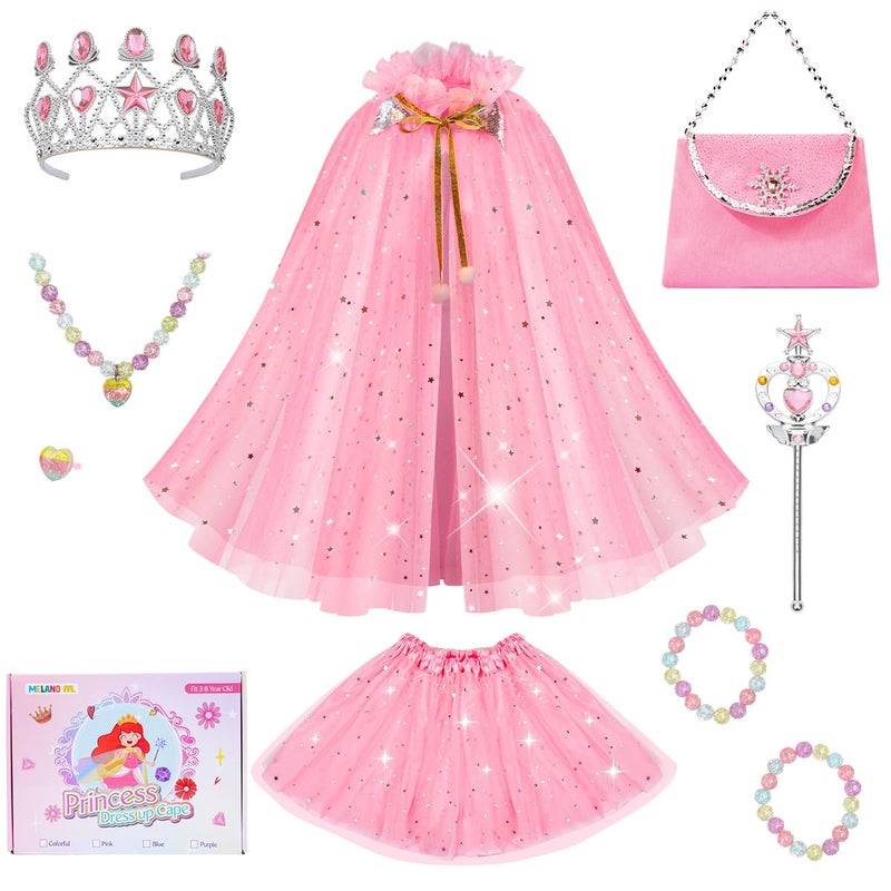 Meland Princess Dress up Clothes for Girl, Princess Cape with Kid Crown Toys, Birthday Gifts for Toddler Girls 3,4,5,6,7,8 - Image 1