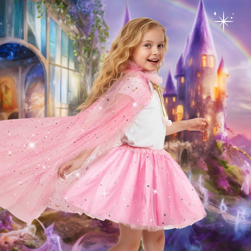 Meland Princess Dress up Clothes for Girl, Princess Cape with Kid Crown Toys, Birthday Gifts for Toddler Girls 3,4,5,6,7,8 - Image 3