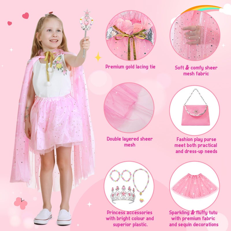 Meland Princess Dress up Clothes for Girl, Princess Cape with Kid Crown Toys, Birthday Gifts for Toddler Girls 3,4,5,6,7,8 - Image 2