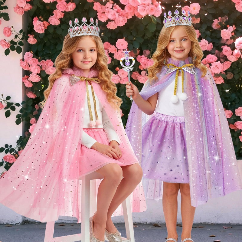 Meland Princess Dress up Clothes for Girl, Princess Cape with Kid Crown Toys, Birthday Gifts for Toddler Girls 3,4,5,6,7,8 - Image 5