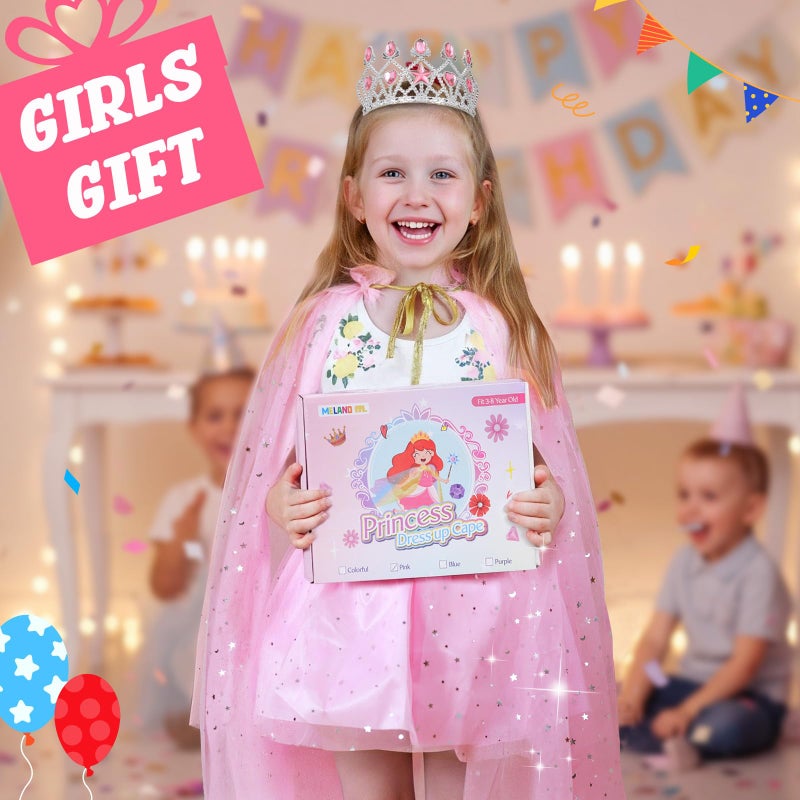 Meland Princess Dress up Clothes for Girl, Princess Cape with Kid Crown Toys, Birthday Gifts for Toddler Girls 3,4,5,6,7,8 - Image 4