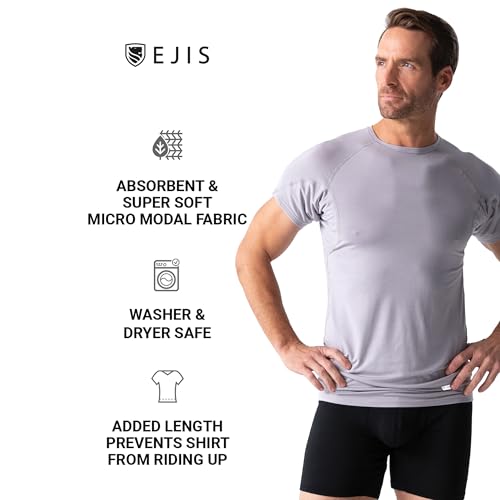 Ejis Sweatproof Undershirt Mens Modal Crew w Sweat Pads, Silver Treated to Fight Embarrassing Body Odor & Armpit Stains, Aluminum Free Alternative to Antiperspirant, Regular Fit (X-Large, Black) - Image 3