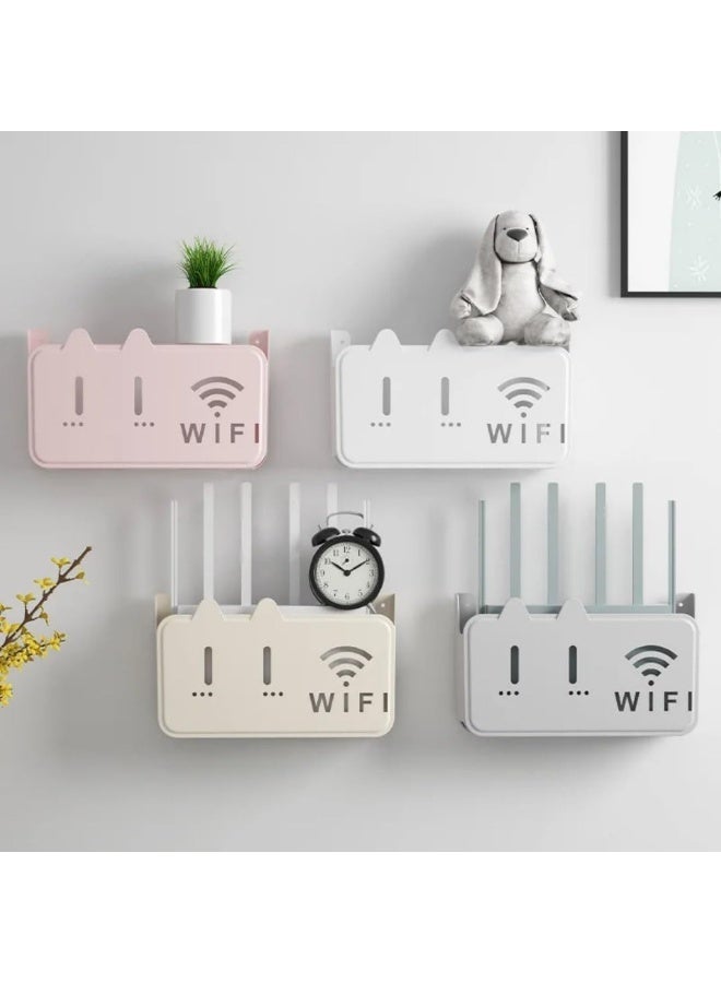 WiFi Router Wall Mount Storage Box WiFi Router Without Drilling Double Face Screws Rack Organizer Receiver Organizer for Living Room Multicolor (Random Color) - Image 1