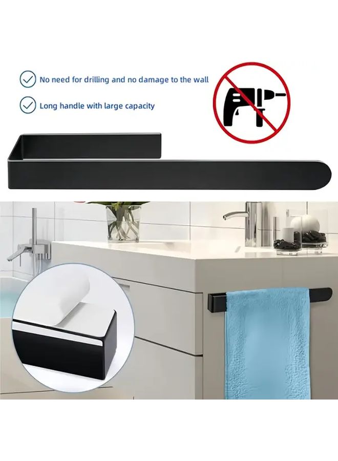 Silvery Wall Mount Adhesive Bathroom Towel Rack Stainless Steel No Drill Modern - Image 1