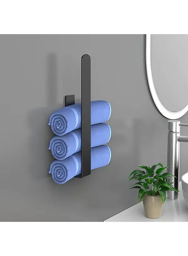 Silvery Wall Mount Adhesive Bathroom Towel Rack Stainless Steel No Drill Modern - Image 2