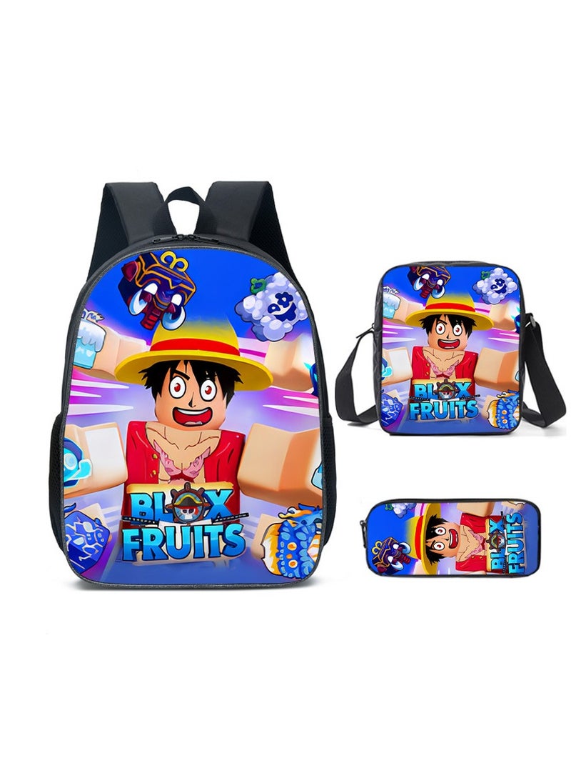 Blox Blox Fruits Cartoon Backpack Three-piece Student School Bag 