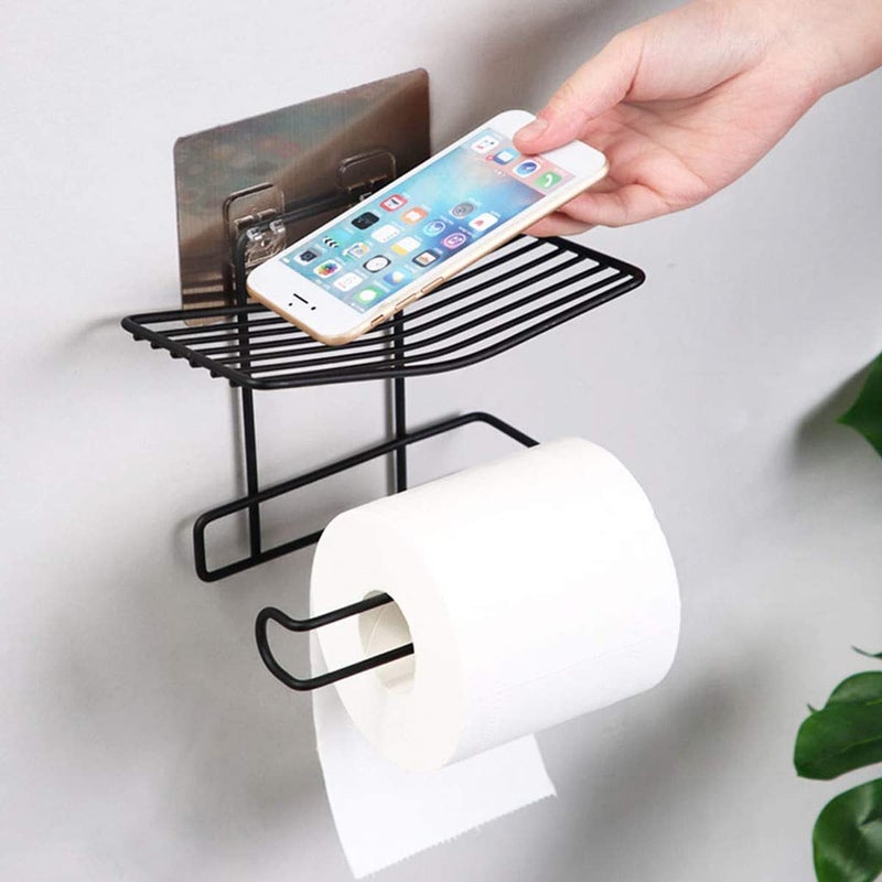 Avenn Latest Toilet Paper Holder Shelf Tissue Roll Towel Storage Rack Multifunctional Bathroom Shelf Wall Mount Tissue Holder with Mobile Phone Storage Shelf Rack Towel Rack Soap Dispenser 2 - Image 1