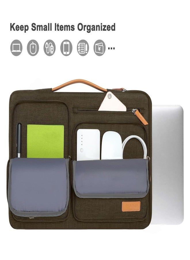 موسيسو حقيبة حماية لابتوب موسيسو 360، مقاس 13.3 بوصة، متوافقة مع ماك بوك اير/برو 13/برو 14، اتش بي، ديل، ايسر، اسوس، حقيبة حمل مفتوحة من الجانب مع 4 جيوب بسحاب ومقبض، لون بني كاروب - Image 2