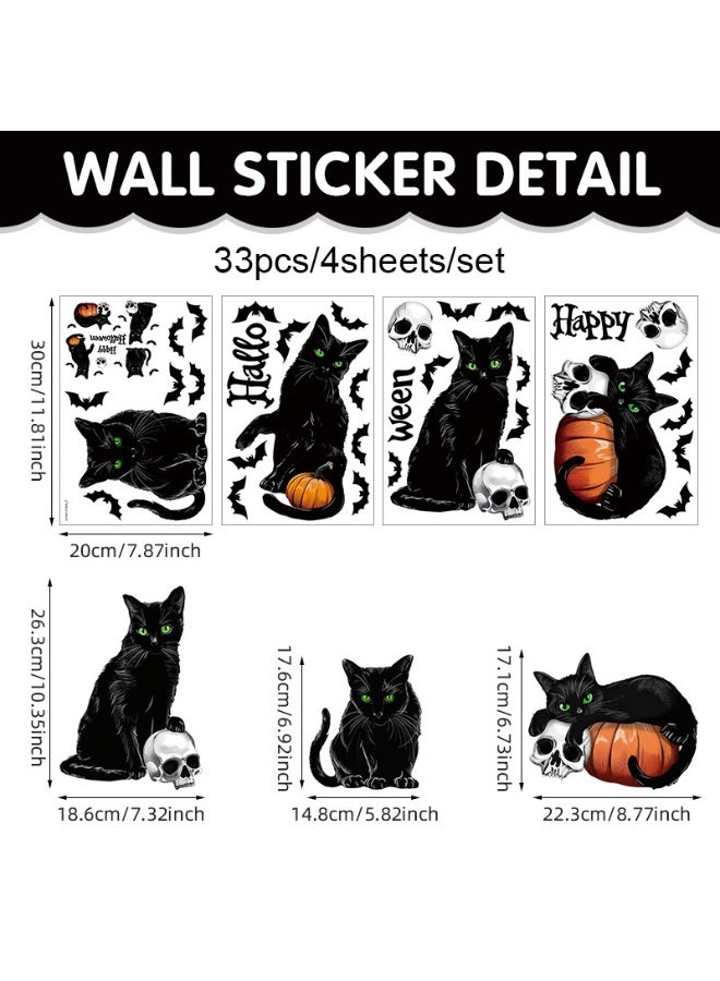 NIBEMINENT New Halloween Glass Window Decals - Perfect Blend of Black Cat Silhouette and Bat Pumpkin Design
