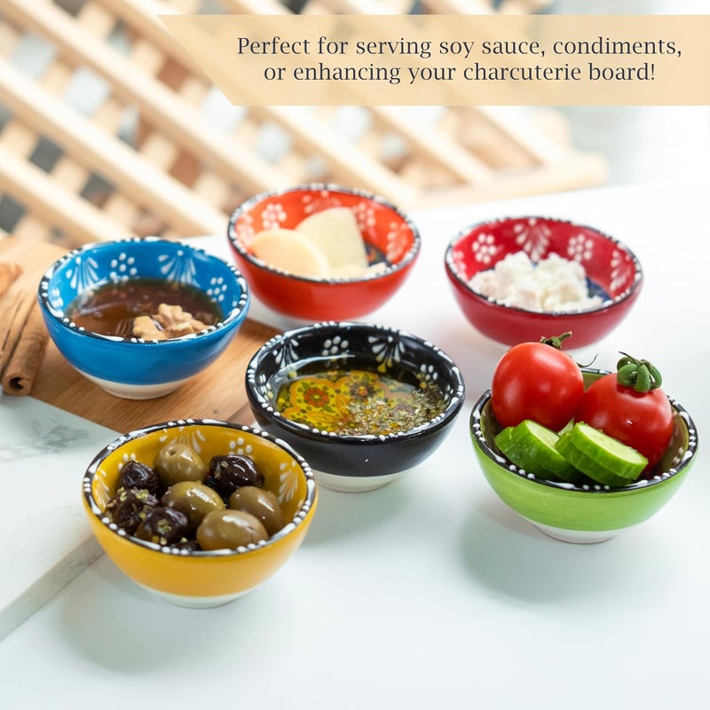 Elyese Ceramic Small Dipping Bowls Set of 6 35 Oz Soy Sauce Dish Handmade Charcuterie Colorful Pinch Dishwasher Microwave Safe 32 Mini FLOWER BLOOM - Image 2