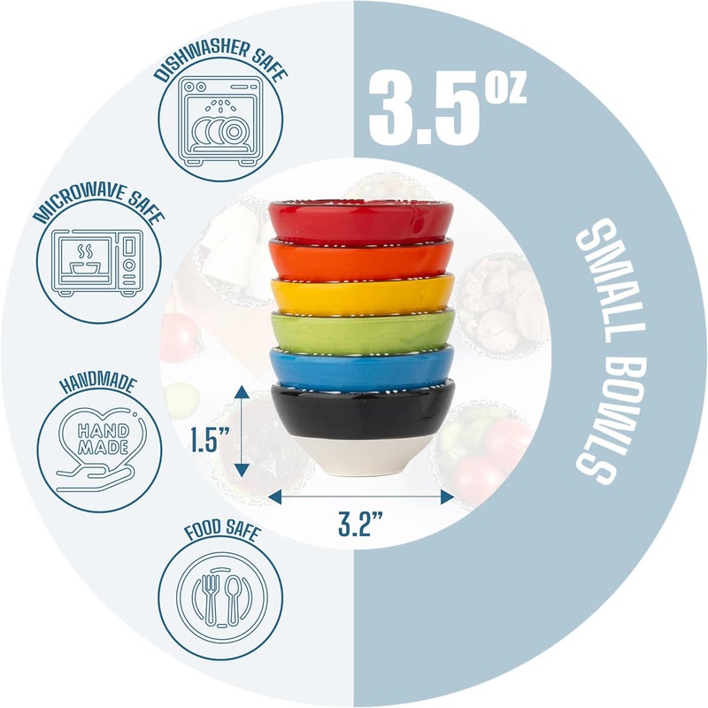 Elyese Ceramic Small Dipping Bowls Set of 6 35 Oz Soy Sauce Dish Handmade Charcuterie Colorful Pinch Dishwasher Microwave Safe 32 Mini FLOWER BLOOM - Image 4