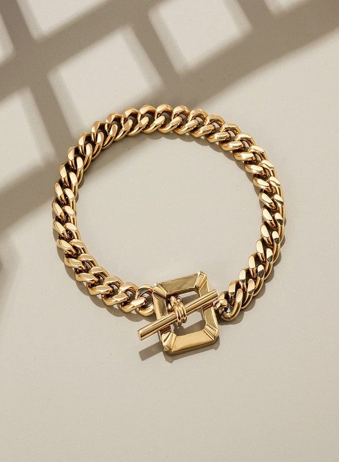 CIUNOFOR Square Toggle Clasp Chain Bracelet, 7.8 inches Chunky Miami Cuban Link for Women 18K Gold filled Stainless Steel Vintage Curb Chain Adult Jewelry - Image 2
