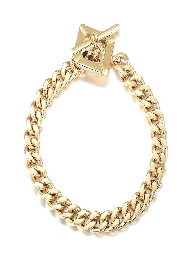 CIUNOFOR Square Toggle Clasp Chain Bracelet, 7.8 inches Chunky Miami Cuban Link for Women 18K Gold filled Stainless Steel Vintage Curb Chain Adult Jewelry - Image 1