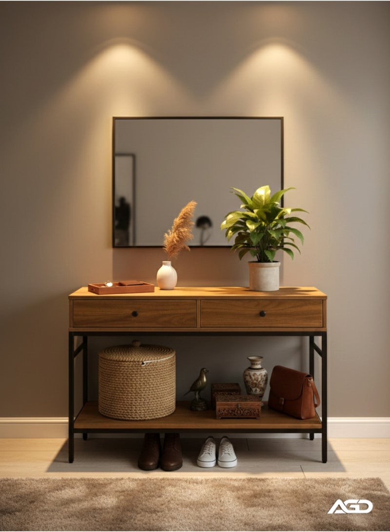 إيه جي دي طاولة مدخل حديثة من طبقتين مع أدراج تخزين 120*35*80سم، طاولة جانبية لغرفة المعيشة والمكتب - Image 1