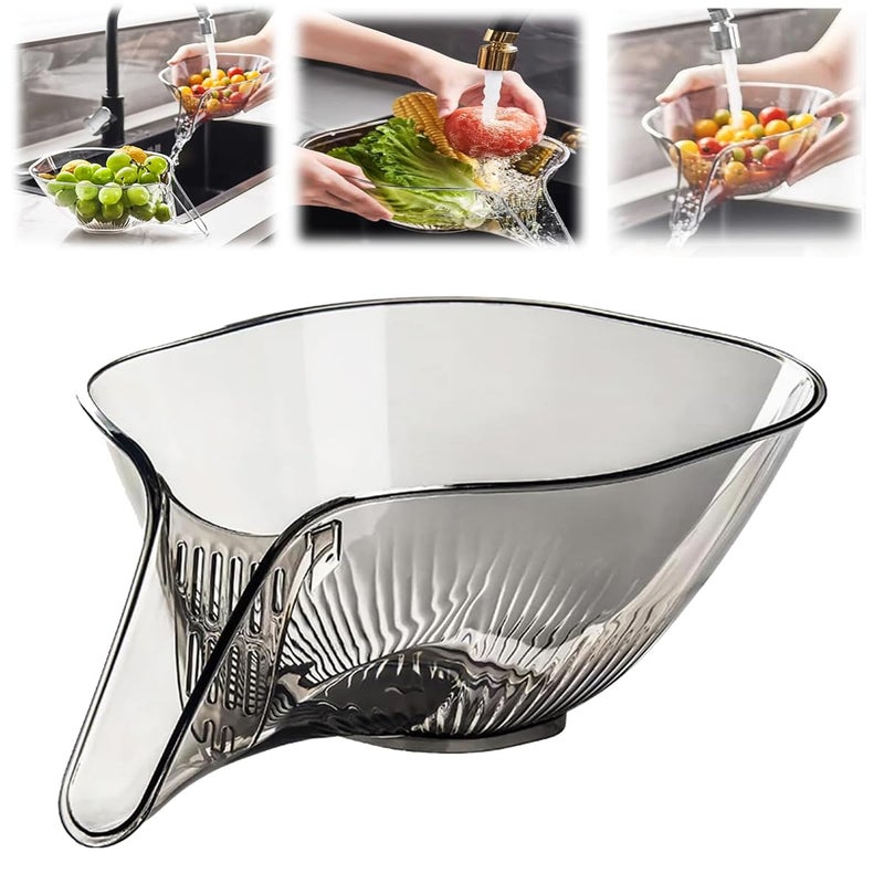 كلاراكو قمع سلة الصرف، وعاء تصريف بلاستيكي شفاف متعدد الوظائف، سلة تصفية طعام لأدوات المطبخ المنزلية، مصفاة قابلة للإزالة لغسل سلطة الخضار والفواكه (شفافة) - Image 1