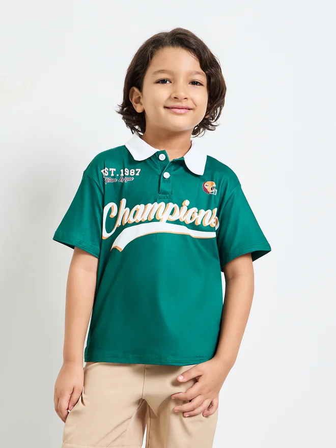 Styli Styli Boys Oversized Varsity Print Polo T-Shirt