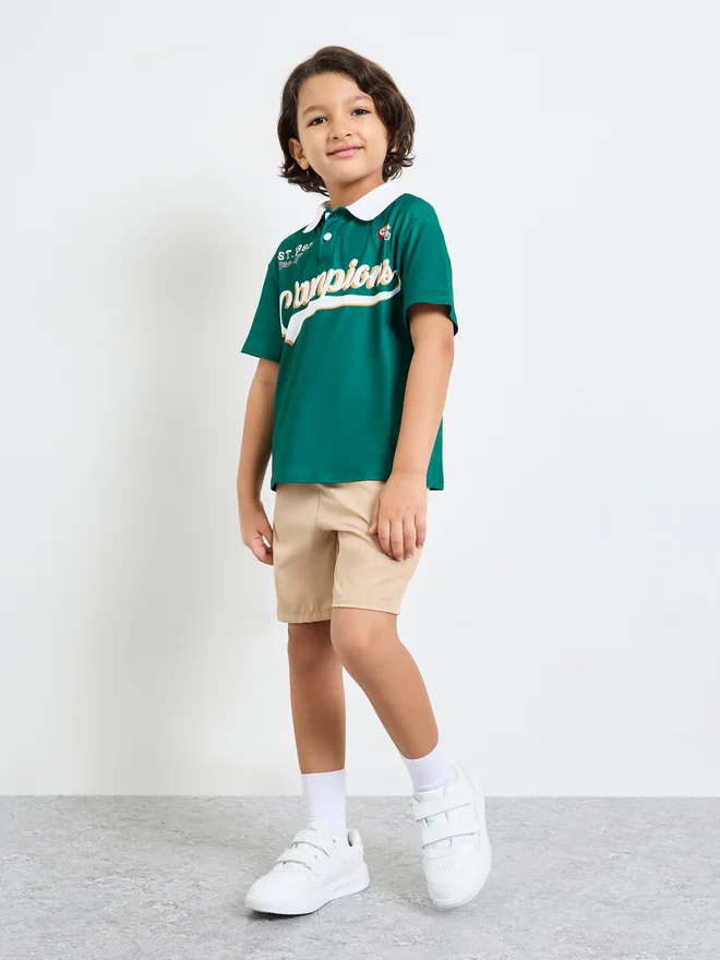 Styli Styli Boys Oversized Varsity Print Polo T-Shirt
